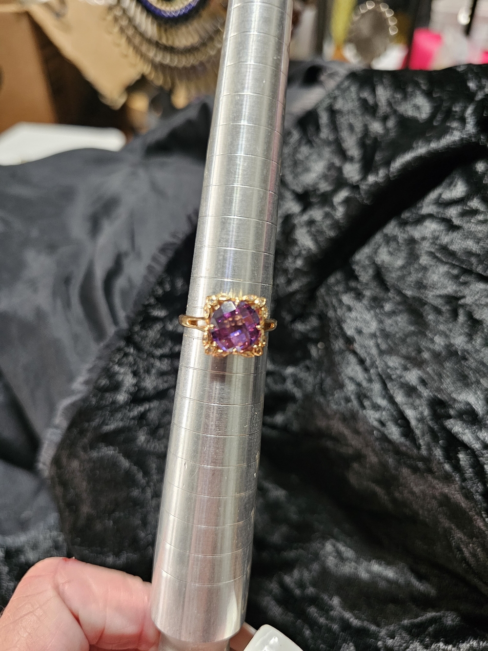 Gold-Plated Ring with Purple Gemstone